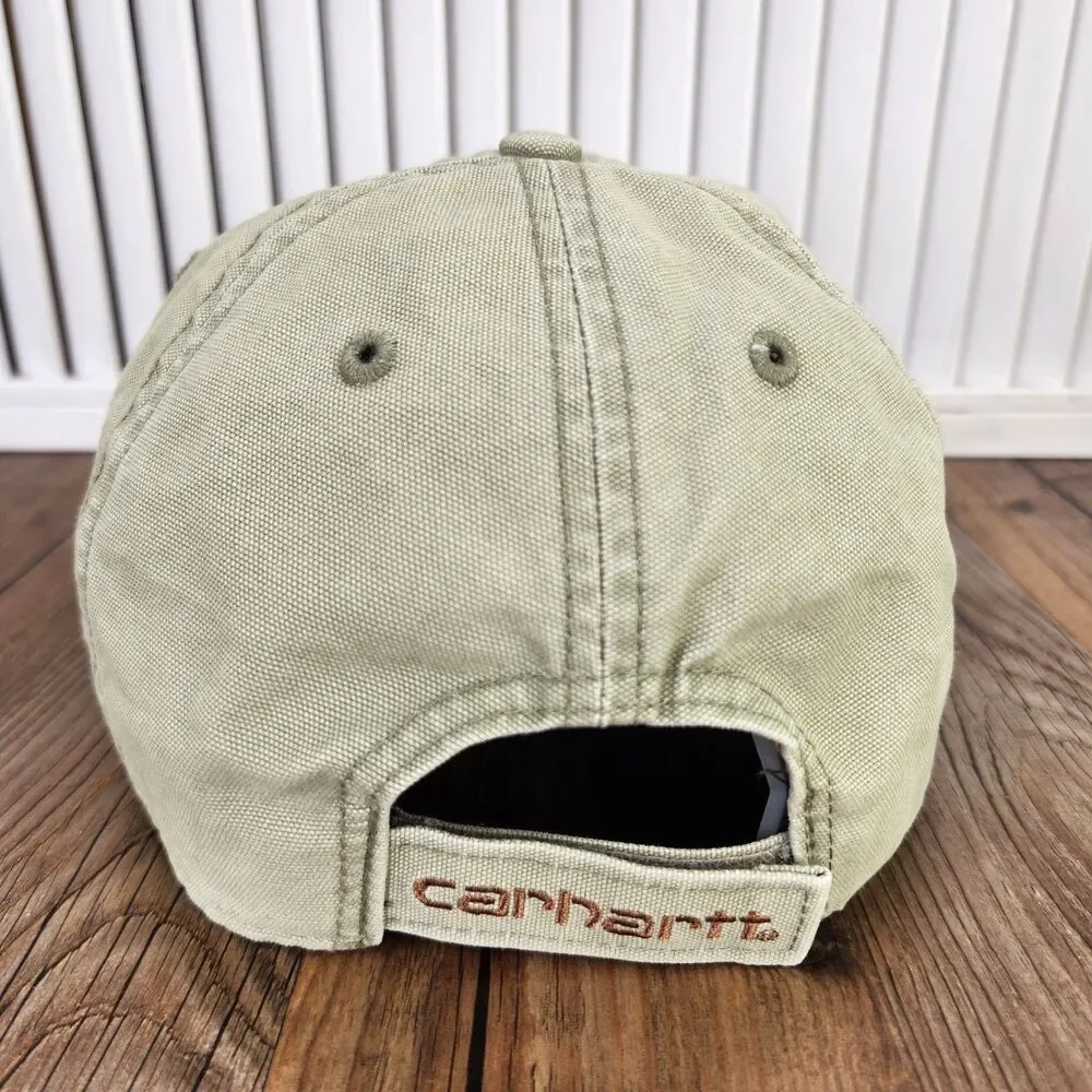 Carhartt Canvas Dad Hat Leather Patch Strapback Green Workwear Cap Casual Adult